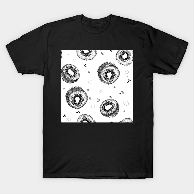 Black and White Kiwi Design Pattern T-Shirt by IrenesGoodies